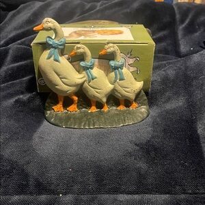 Charming Goose Family Figurine with Blue Accents